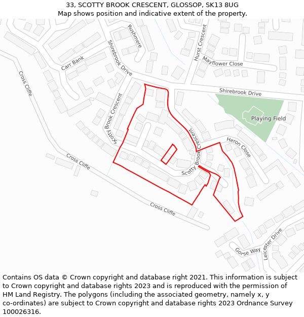 33, SCOTTY BROOK CRESCENT, GLOSSOP, SK13 8UG: Location map and indicative extent of plot