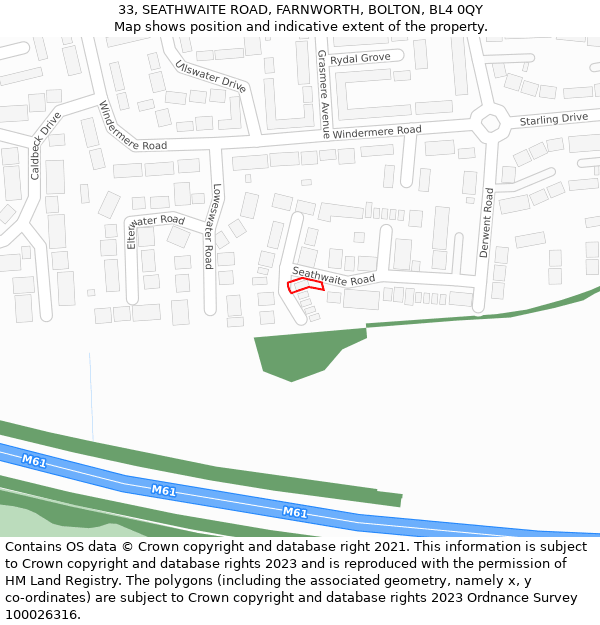 33, SEATHWAITE ROAD, FARNWORTH, BOLTON, BL4 0QY: Location map and indicative extent of plot