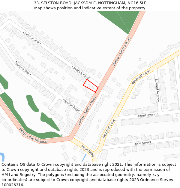 33, SELSTON ROAD, JACKSDALE, NOTTINGHAM, NG16 5LF: Location map and indicative extent of plot