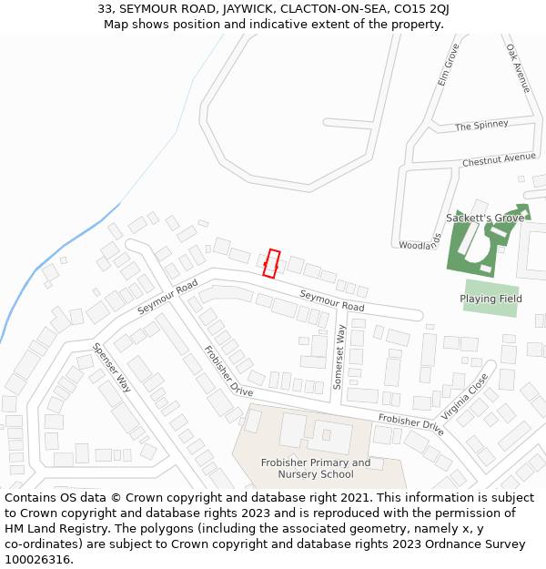 33, SEYMOUR ROAD, JAYWICK, CLACTON-ON-SEA, CO15 2QJ: Location map and indicative extent of plot