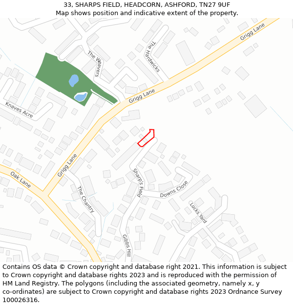 33, SHARPS FIELD, HEADCORN, ASHFORD, TN27 9UF: Location map and indicative extent of plot