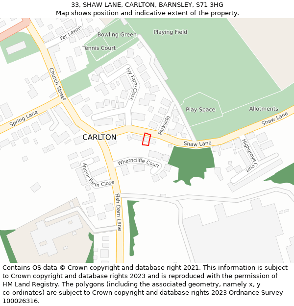 33, SHAW LANE, CARLTON, BARNSLEY, S71 3HG: Location map and indicative extent of plot