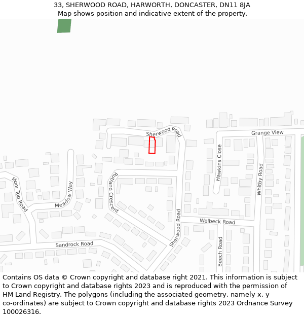 33, SHERWOOD ROAD, HARWORTH, DONCASTER, DN11 8JA: Location map and indicative extent of plot