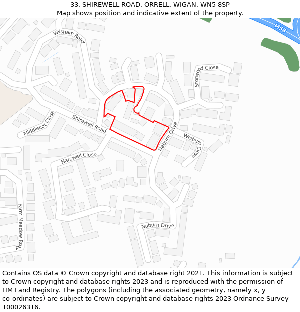 33, SHIREWELL ROAD, ORRELL, WIGAN, WN5 8SP: Location map and indicative extent of plot