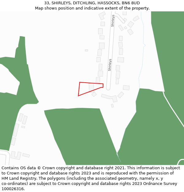 33, SHIRLEYS, DITCHLING, HASSOCKS, BN6 8UD: Location map and indicative extent of plot