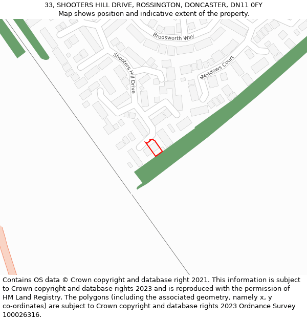 33, SHOOTERS HILL DRIVE, ROSSINGTON, DONCASTER, DN11 0FY: Location map and indicative extent of plot