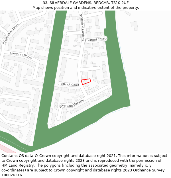 33, SILVERDALE GARDENS, REDCAR, TS10 2UF: Location map and indicative extent of plot