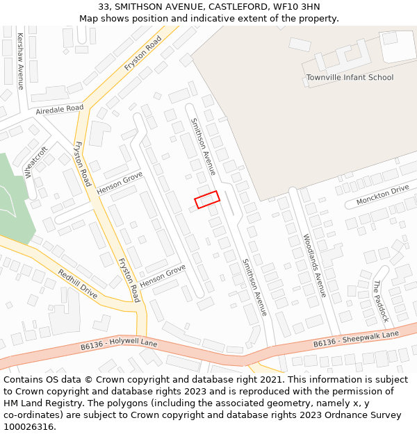 33, SMITHSON AVENUE, CASTLEFORD, WF10 3HN: Location map and indicative extent of plot