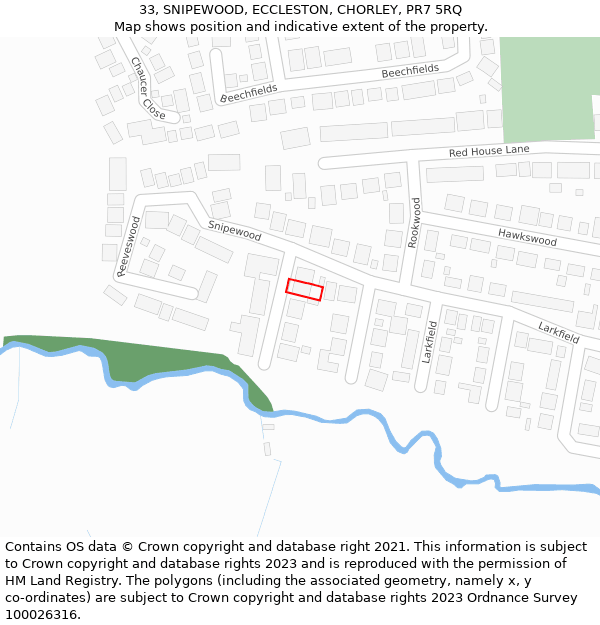 33, SNIPEWOOD, ECCLESTON, CHORLEY, PR7 5RQ: Location map and indicative extent of plot