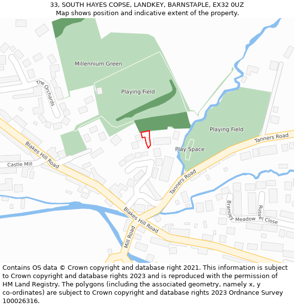 33, SOUTH HAYES COPSE, LANDKEY, BARNSTAPLE, EX32 0UZ: Location map and indicative extent of plot