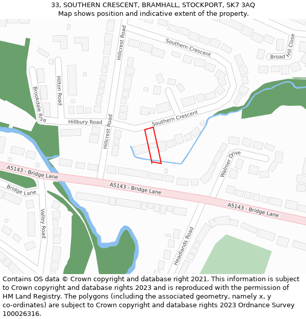 33, SOUTHERN CRESCENT, BRAMHALL, STOCKPORT, SK7 3AQ: Location map and indicative extent of plot