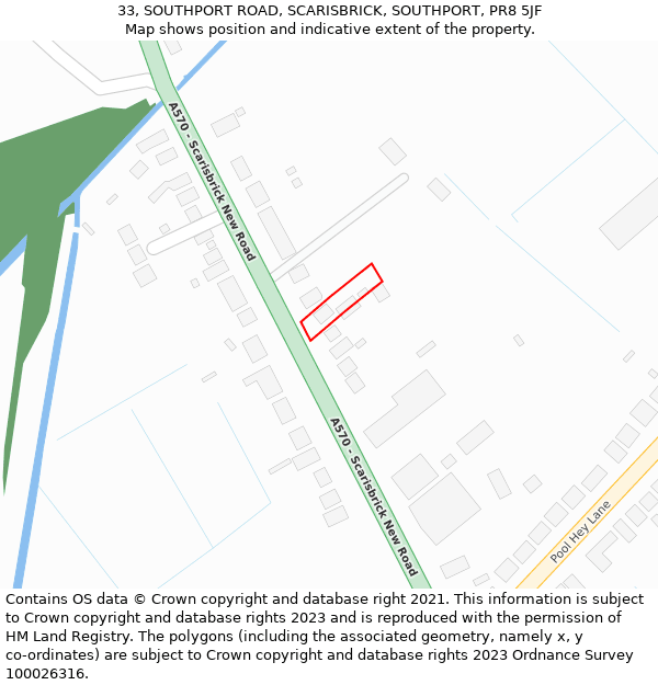 33, SOUTHPORT ROAD, SCARISBRICK, SOUTHPORT, PR8 5JF: Location map and indicative extent of plot