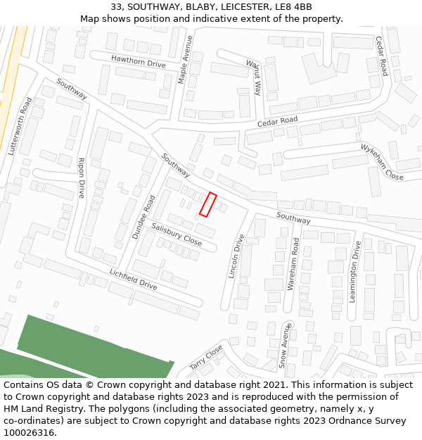 33, SOUTHWAY, BLABY, LEICESTER, LE8 4BB: Location map and indicative extent of plot