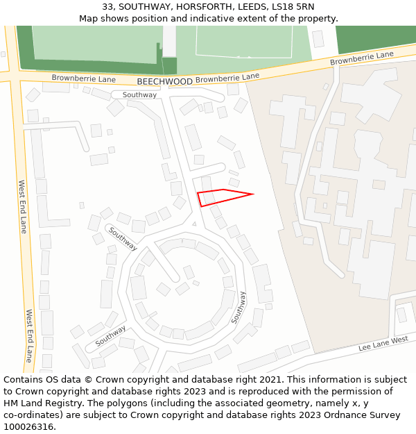 33, SOUTHWAY, HORSFORTH, LEEDS, LS18 5RN: Location map and indicative extent of plot