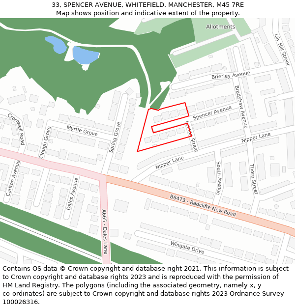 33, SPENCER AVENUE, WHITEFIELD, MANCHESTER, M45 7RE: Location map and indicative extent of plot
