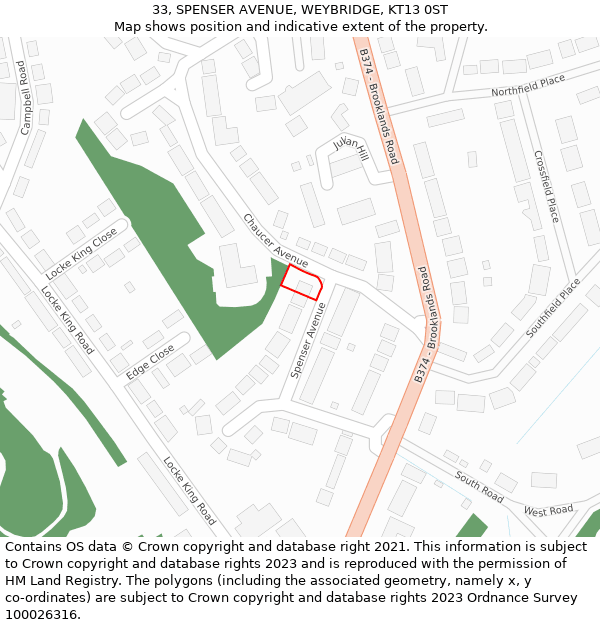 33, SPENSER AVENUE, WEYBRIDGE, KT13 0ST: Location map and indicative extent of plot