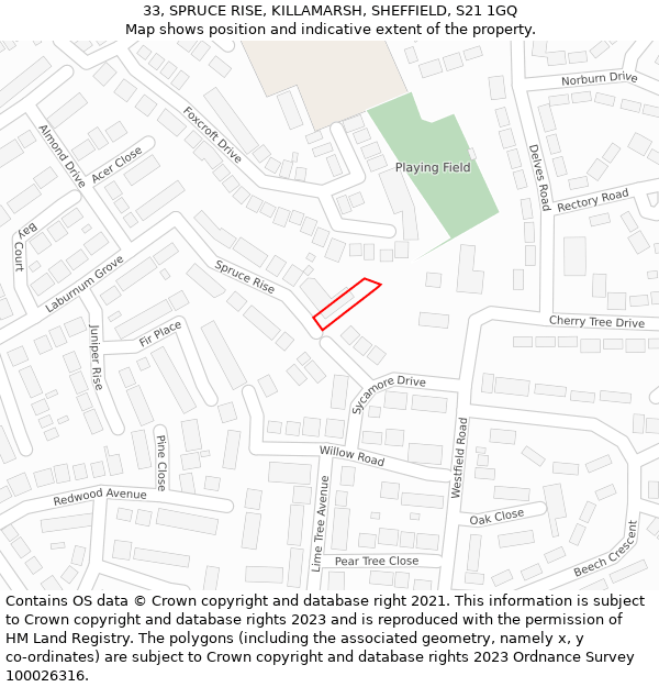 33, SPRUCE RISE, KILLAMARSH, SHEFFIELD, S21 1GQ: Location map and indicative extent of plot