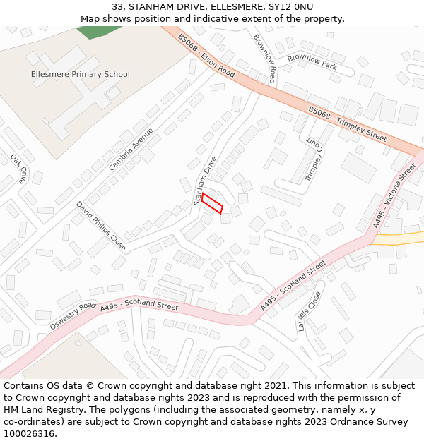 33, STANHAM DRIVE, ELLESMERE, SY12 0NU: Location map and indicative extent of plot