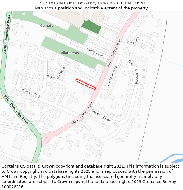 33, STATION ROAD, BAWTRY, DONCASTER, DN10 6PU: Location map and indicative extent of plot