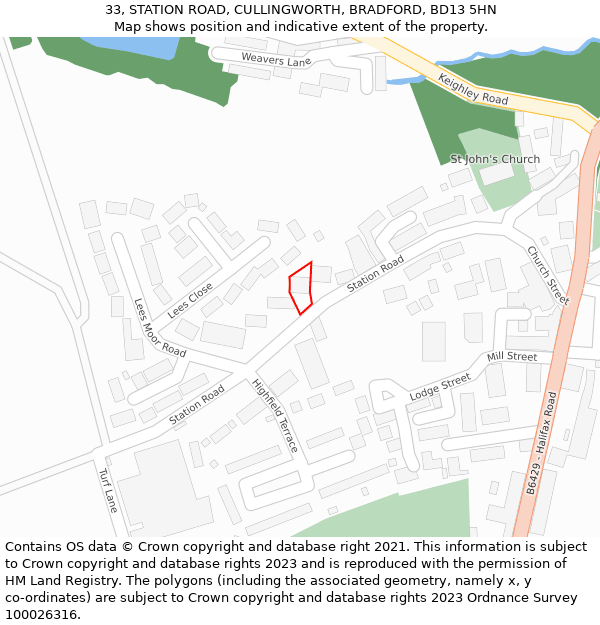 33, STATION ROAD, CULLINGWORTH, BRADFORD, BD13 5HN: Location map and indicative extent of plot
