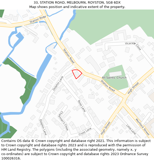 33, STATION ROAD, MELBOURN, ROYSTON, SG8 6DX: Location map and indicative extent of plot