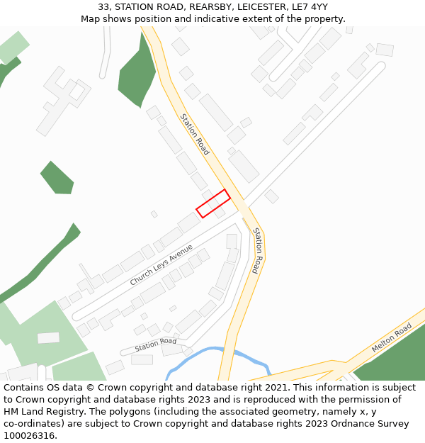 33, STATION ROAD, REARSBY, LEICESTER, LE7 4YY: Location map and indicative extent of plot