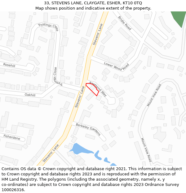 33, STEVENS LANE, CLAYGATE, ESHER, KT10 0TQ: Location map and indicative extent of plot