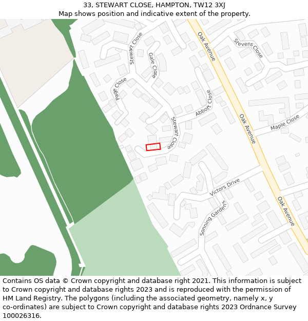 33, STEWART CLOSE, HAMPTON, TW12 3XJ: Location map and indicative extent of plot