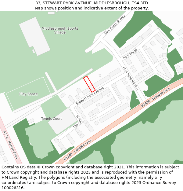 33, STEWART PARK AVENUE, MIDDLESBROUGH, TS4 3FD: Location map and indicative extent of plot