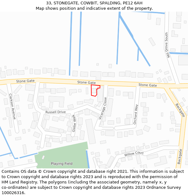 33, STONEGATE, COWBIT, SPALDING, PE12 6AH: Location map and indicative extent of plot