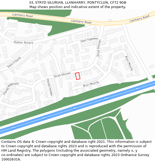 33, STRYD SILURIAN, LLANHARRY, PONTYCLUN, CF72 9GB: Location map and indicative extent of plot