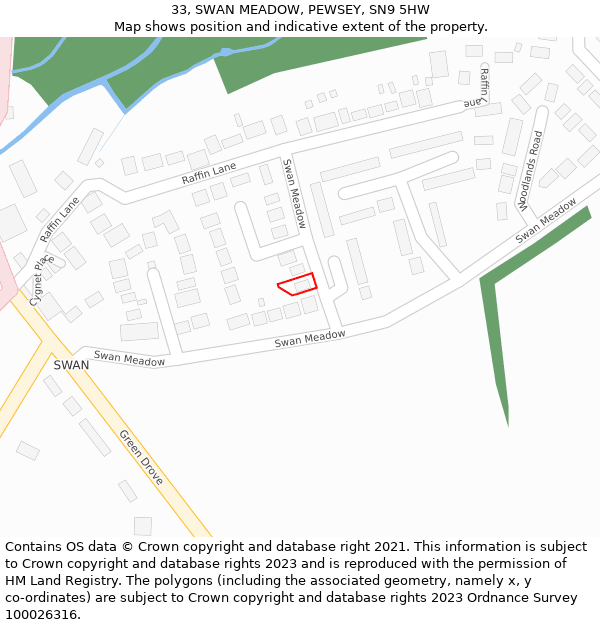 33, SWAN MEADOW, PEWSEY, SN9 5HW: Location map and indicative extent of plot