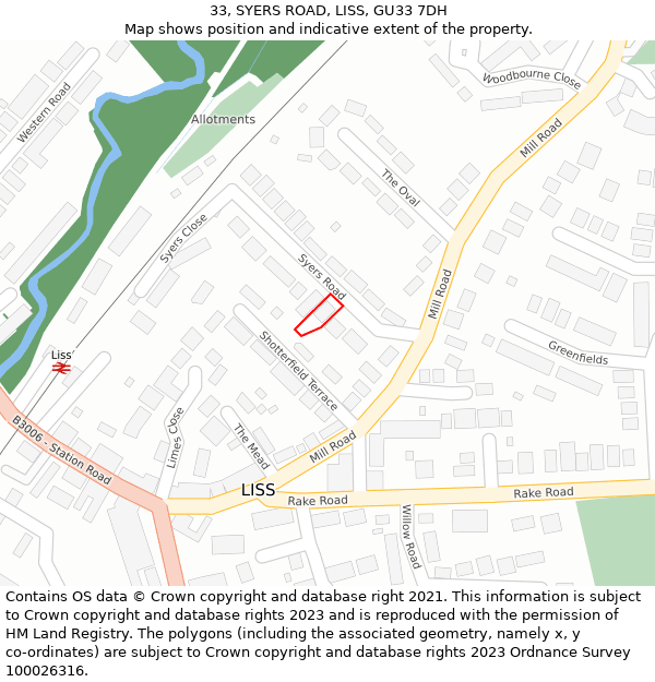 33, SYERS ROAD, LISS, GU33 7DH: Location map and indicative extent of plot