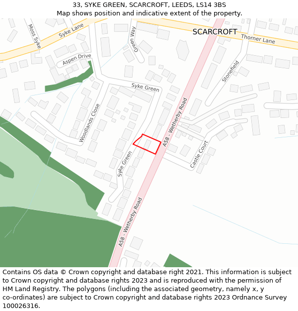 33, SYKE GREEN, SCARCROFT, LEEDS, LS14 3BS: Location map and indicative extent of plot