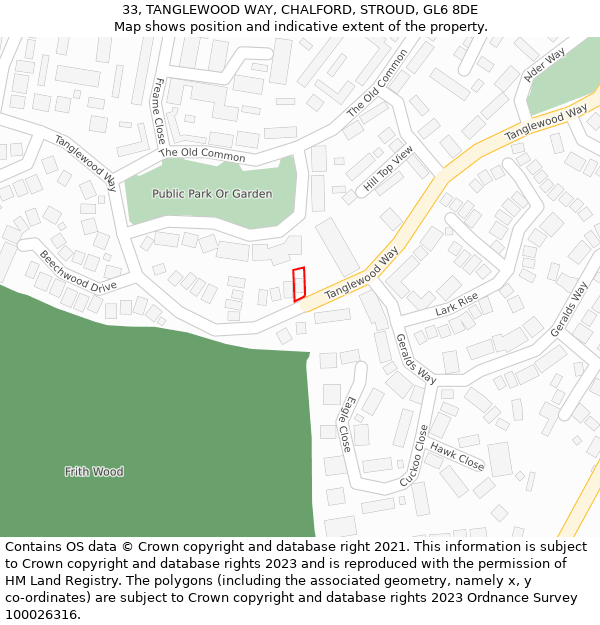 33, TANGLEWOOD WAY, CHALFORD, STROUD, GL6 8DE: Location map and indicative extent of plot