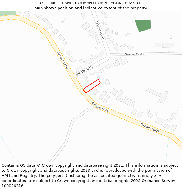 33, TEMPLE LANE, COPMANTHORPE, YORK, YO23 3TD: Location map and indicative extent of plot