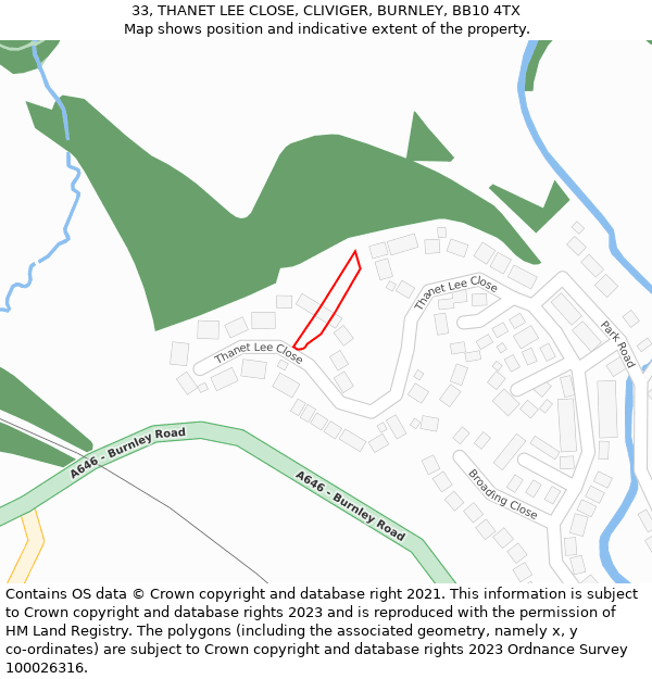 33, THANET LEE CLOSE, CLIVIGER, BURNLEY, BB10 4TX: Location map and indicative extent of plot