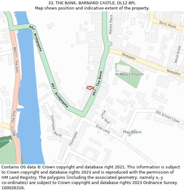 33, THE BANK, BARNARD CASTLE, DL12 8PL: Location map and indicative extent of plot