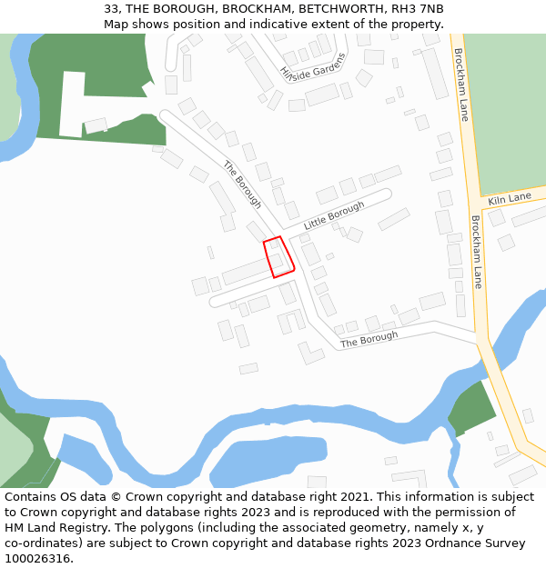 33, THE BOROUGH, BROCKHAM, BETCHWORTH, RH3 7NB: Location map and indicative extent of plot