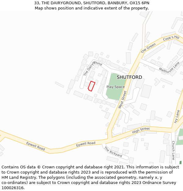 33, THE DAIRYGROUND, SHUTFORD, BANBURY, OX15 6PN: Location map and indicative extent of plot