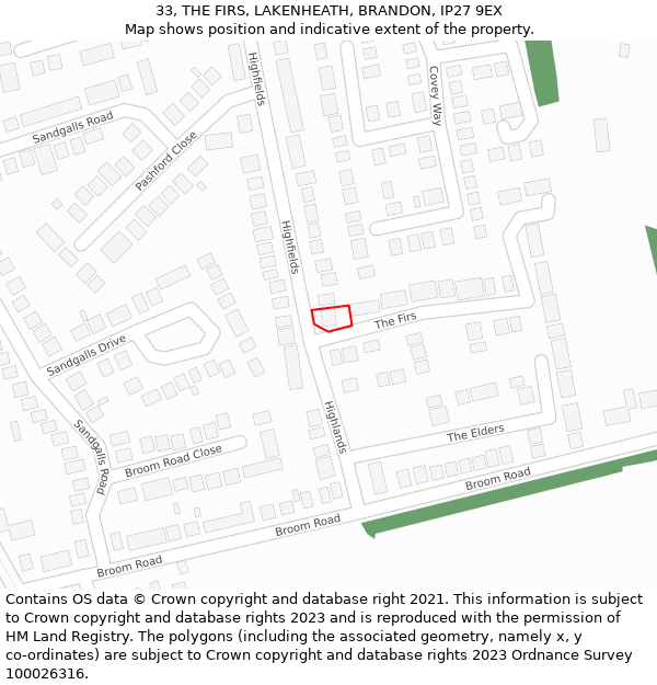 33, THE FIRS, LAKENHEATH, BRANDON, IP27 9EX: Location map and indicative extent of plot