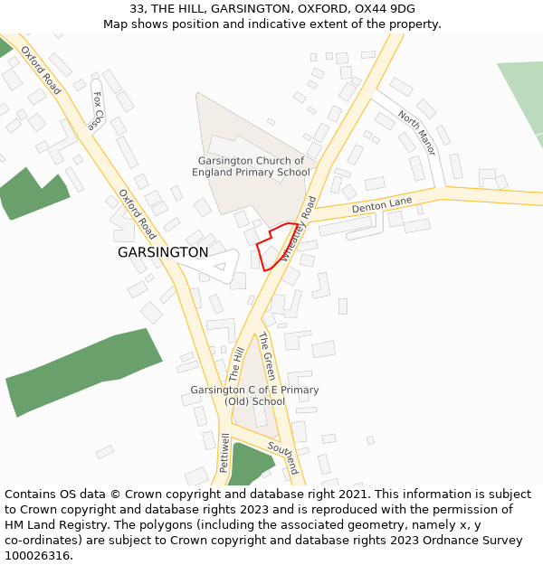 33, THE HILL, GARSINGTON, OXFORD, OX44 9DG: Location map and indicative extent of plot