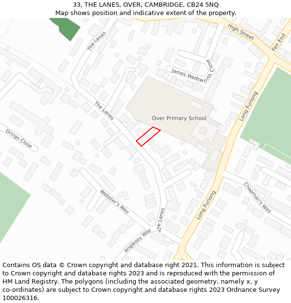 33, THE LANES, OVER, CAMBRIDGE, CB24 5NQ: Location map and indicative extent of plot