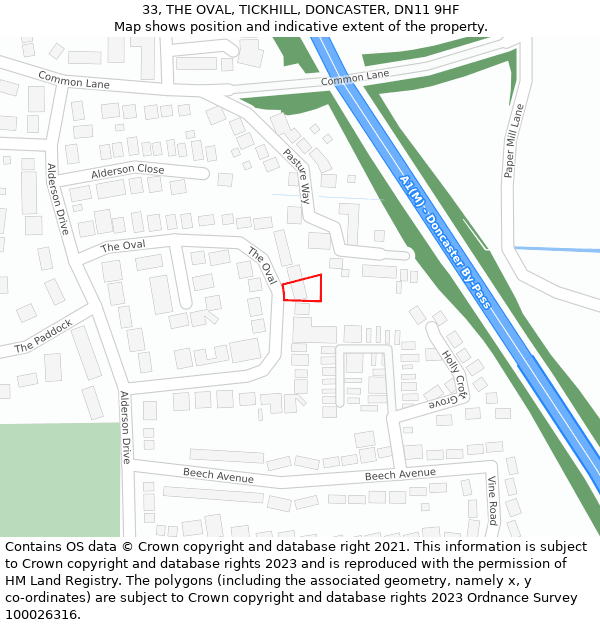 33, THE OVAL, TICKHILL, DONCASTER, DN11 9HF: Location map and indicative extent of plot