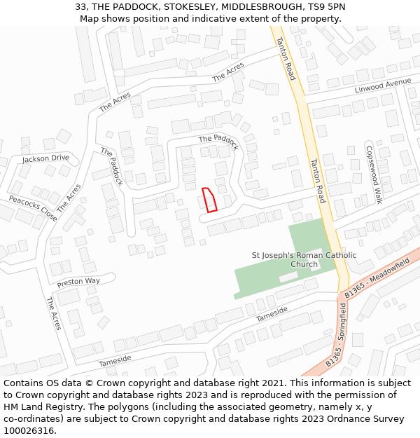 33, THE PADDOCK, STOKESLEY, MIDDLESBROUGH, TS9 5PN: Location map and indicative extent of plot