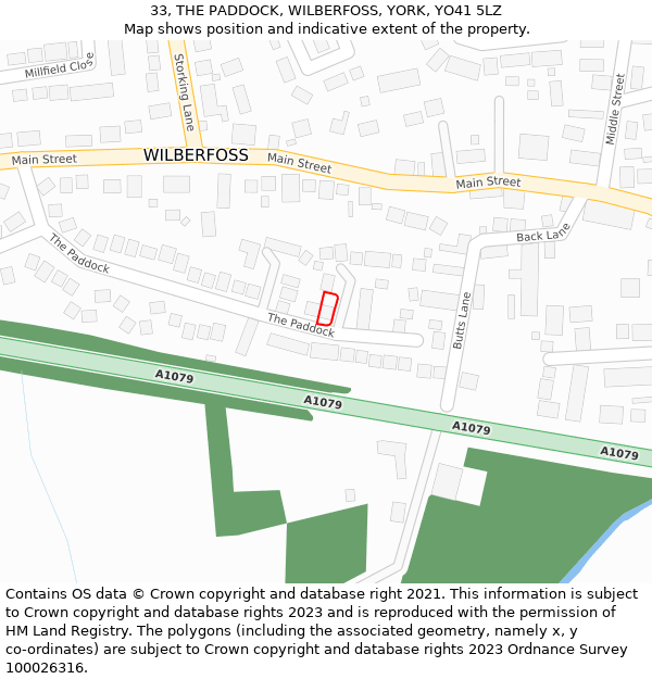 33, THE PADDOCK, WILBERFOSS, YORK, YO41 5LZ: Location map and indicative extent of plot