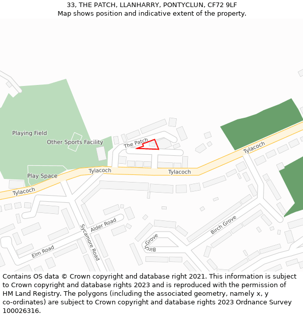 33, THE PATCH, LLANHARRY, PONTYCLUN, CF72 9LF: Location map and indicative extent of plot