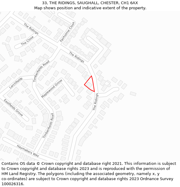 33, THE RIDINGS, SAUGHALL, CHESTER, CH1 6AX: Location map and indicative extent of plot