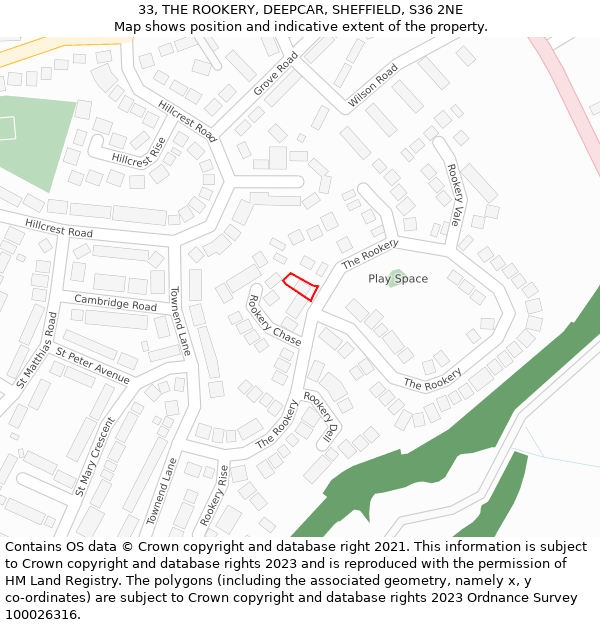 33, THE ROOKERY, DEEPCAR, SHEFFIELD, S36 2NE: Location map and indicative extent of plot