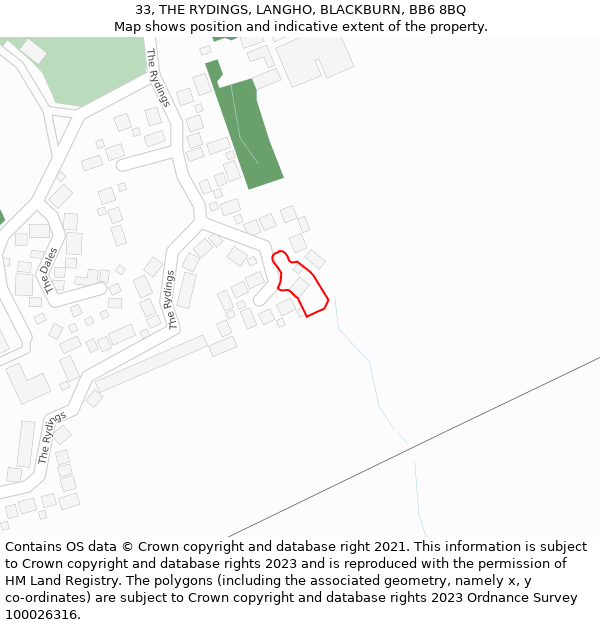 33, THE RYDINGS, LANGHO, BLACKBURN, BB6 8BQ: Location map and indicative extent of plot